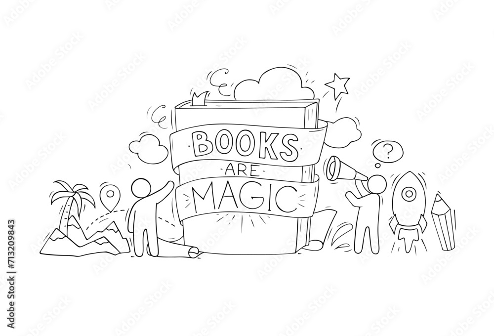 Naklejka premium Books are magic, poster for library, school store