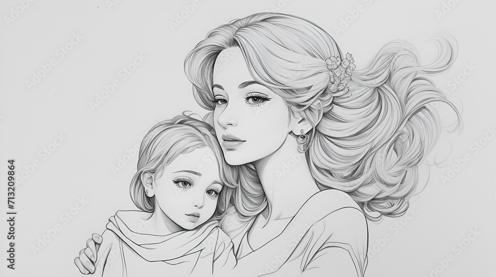 mother and daughter. A heartwarming illustration of a mother and child, showcasing the beautiful bond between them. mother and daughter. A heartwarming illustration of a mother and child, showcasing the beautiful bond between them.