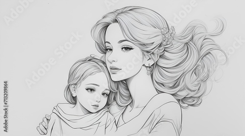 mother and daughter. A heartwarming illustration of a mother and child, showcasing the beautiful bond between them.