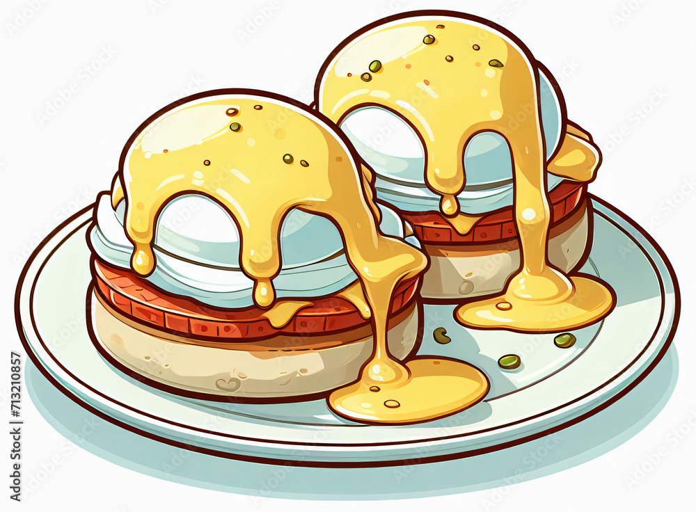 Illustration of eggs benedict, isolated on white, clean, simple Illustration of eggs benedict, isolated on white, clean, simple