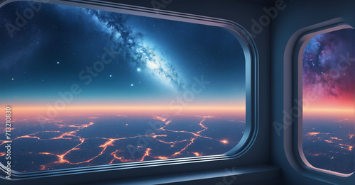 Fototapeta Naklejka Na Ścianę i Meble -  View from a window in space. Futuristic fantasy space background, backdrop, wallpaper.