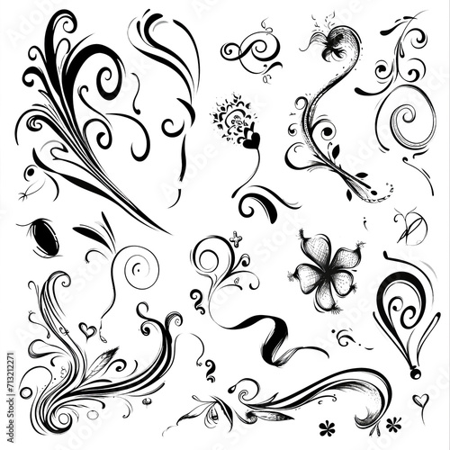 Black pencil curly or swirled sketches