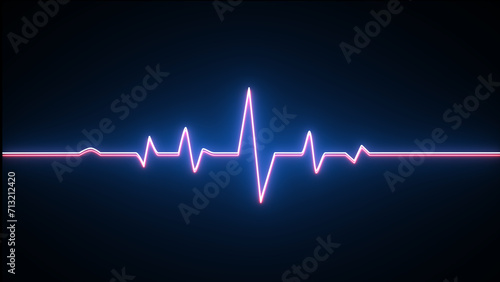 Neon Heart beat. Emergency ekg monitoring. Electrocardiogram show pulse rate graph ,Heart beat ,ECG ,EKG interpretation ,Life line ,Medical healthcare symbol.