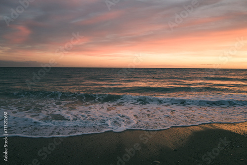 Panoramic sunset view from Finale Ligure at Mediterranean Sea  Italy