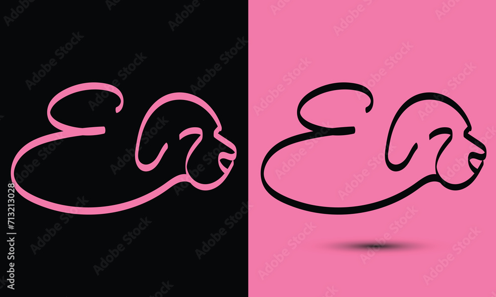 Obraz premium Initial letter E combine with dog head BLACK and PINK