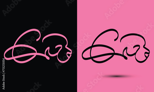 Initial letter G combine with dog head BLACK and PINK