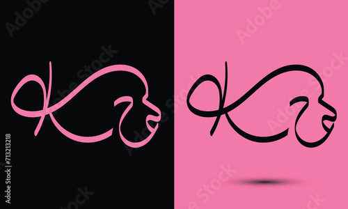 Initial letter K combine with dog head BLACK and PINK