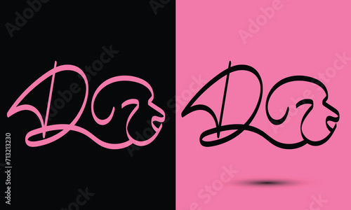 Initial letter D combine with dog head BLACK and PINK