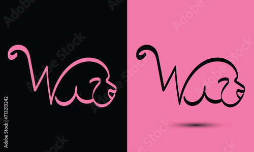 Initial letter W combine with dog head BLACK and PINK