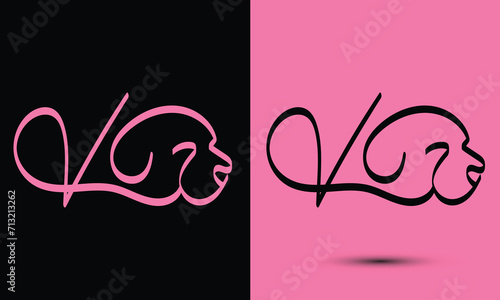 Initial letter v combine with dog head BLACK and PINK