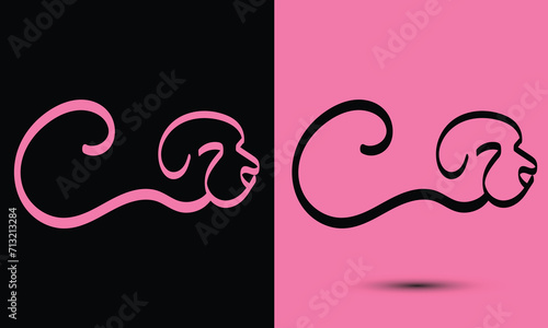 Initial letter C combine with dog head BLACK and PINK