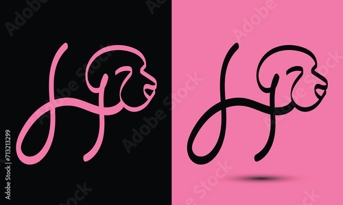 Initial letter H combine with dog head BLACK and PINK