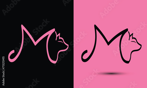 Initial letter M combine with cat head BLACK and PINK