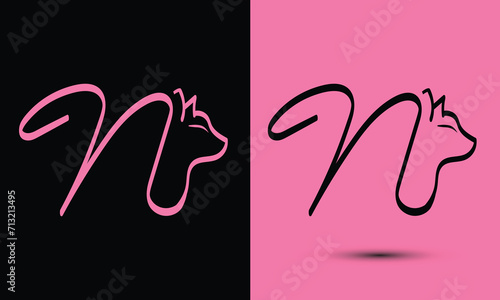Initial letter N combine with cat head BLACK and PINK
