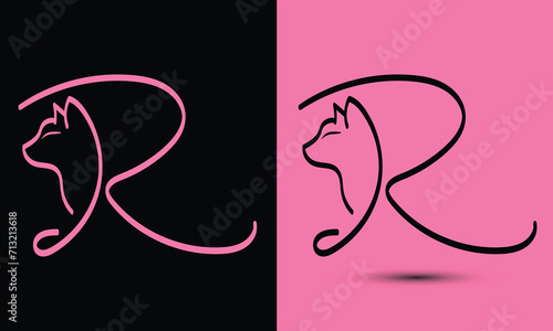 Initial letter R combine with cat head BLACK and PINK
