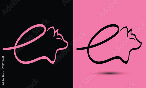 Initial letter e combine with cat head BLACK and PINK