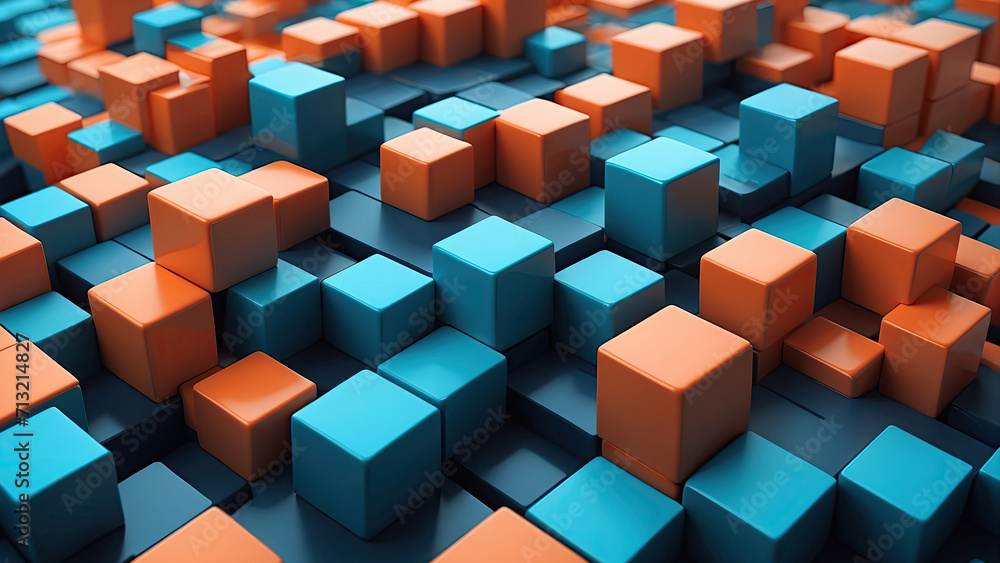 Geometric Creative Technology background Blue and Orange 3D cubes raised embossed Geometric Creative Technology background Blue and Orange 3D cubes raised embossed