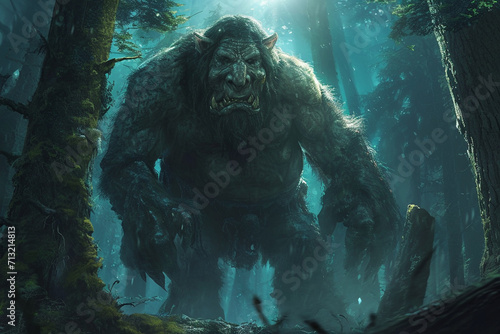 giant troll in dark forest photo