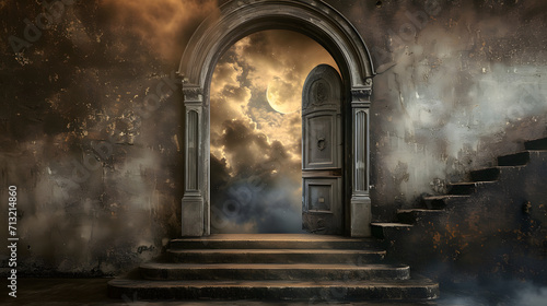 Ancient Archway with Mystical Moonlit Sky