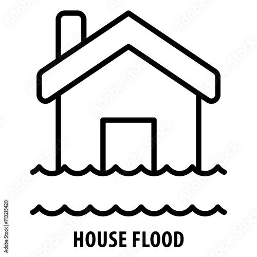 House Flood, icon, House Flood, Flooded House, Water Damaged Home, House Flood Icon, Residential Flooding, Home Inundation, Housing Water Damage, Submerged House