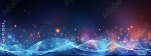 Abstract digital background with dynamic blue waves and floating particles suggesting a sense of connectivity and technology.