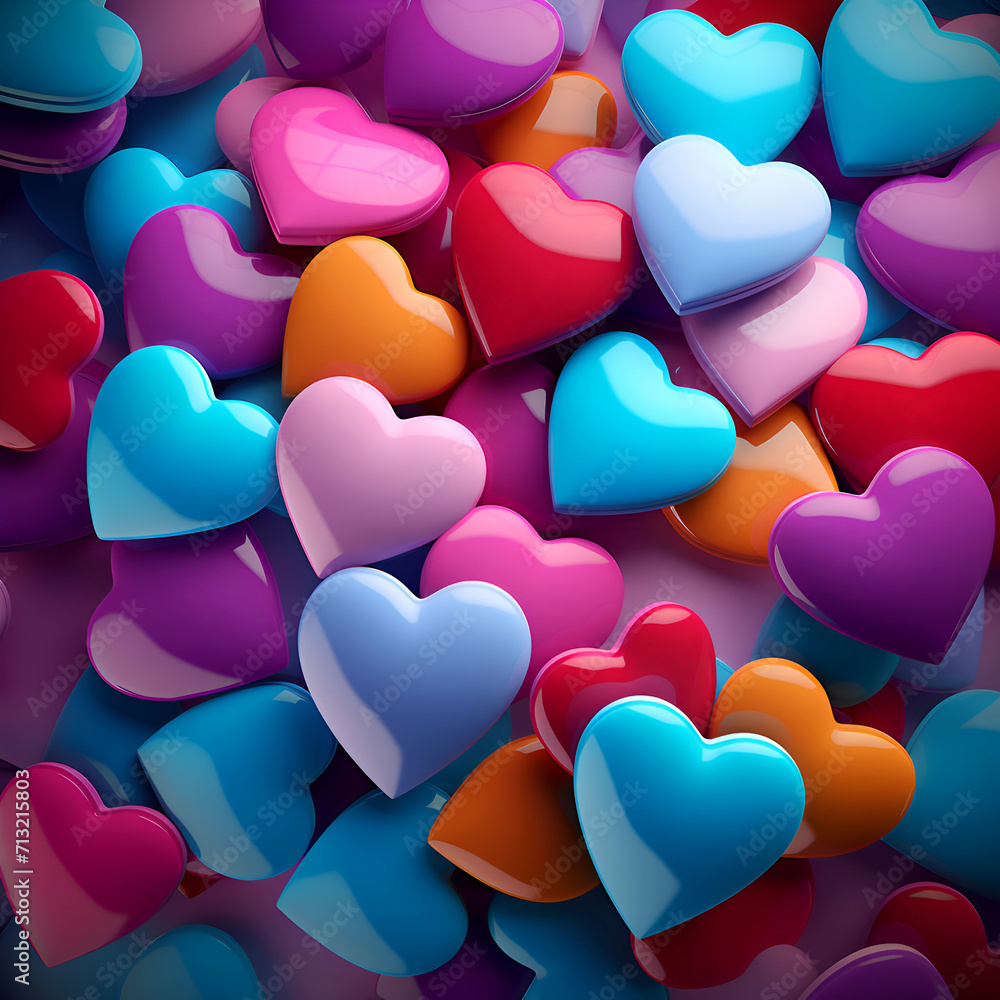 Valentine's day background with hearts and lights. 3D rendering