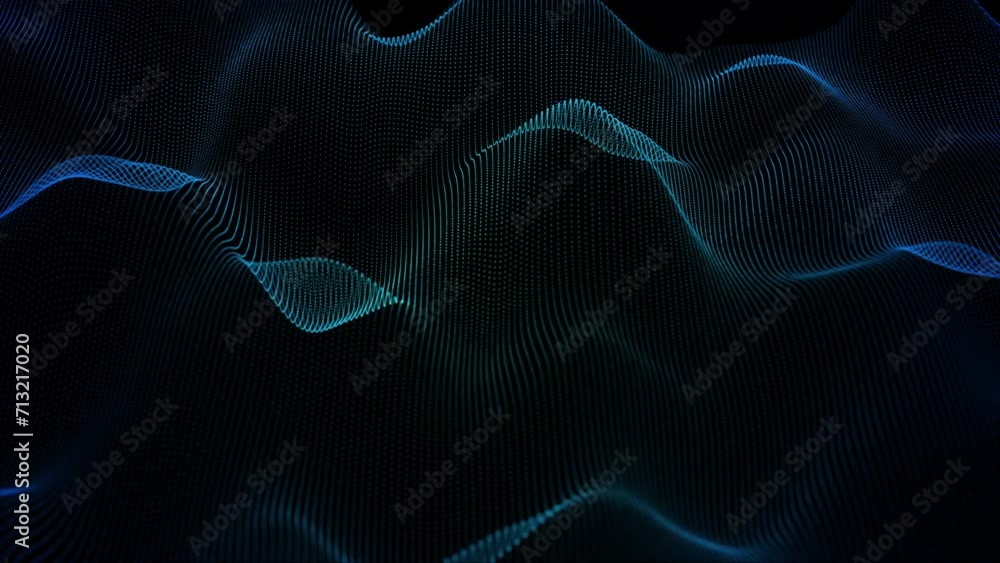 Abstract blue wave form animated loop with blue light digital effect on black background. Network communication wave signal technology futuristic concept. Abstract blue wave form animated loop with blue light digital effect on black background. Network communication wave signal technology futuristic concept.