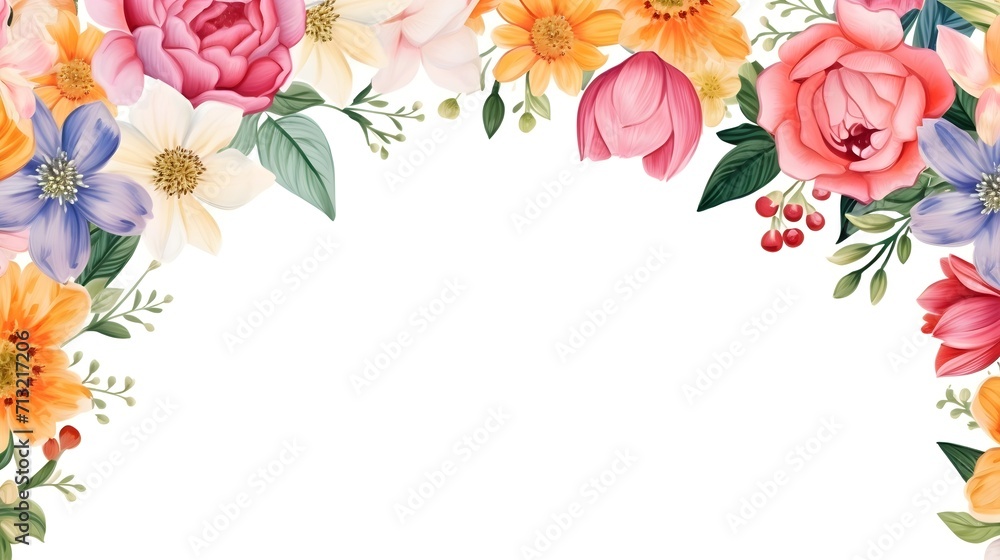 Floral border frame card template. multicolor flowers, Flowers on the White Background.