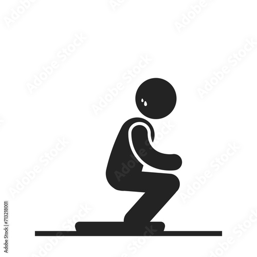 Isolated pictogram man sit or squat on top of toilet, for a bathroom restroom safety sign  photo