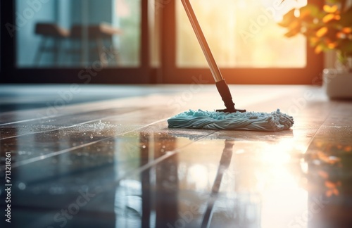 a mop cleaning the floor outside a home
