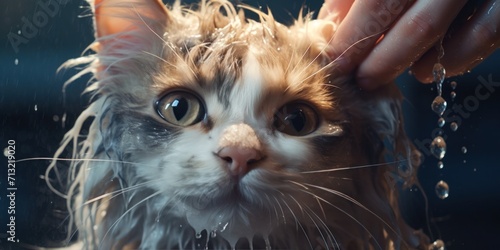 a cat is getting watered from the