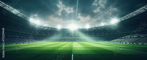 a large field at the stadium with the light shining into it