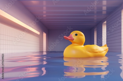 a rubber duck in the pool with some sun lights