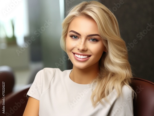 Beautiful smiling girl model with natural makeup