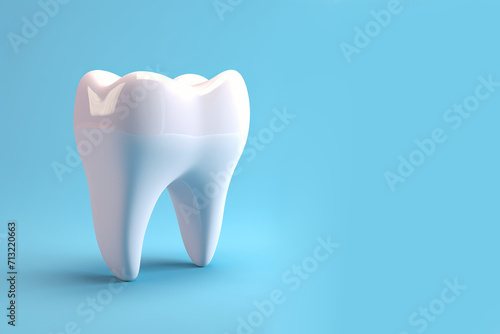 Pristine Dental Beauty: 3D Realism in a White Tooth on Blue