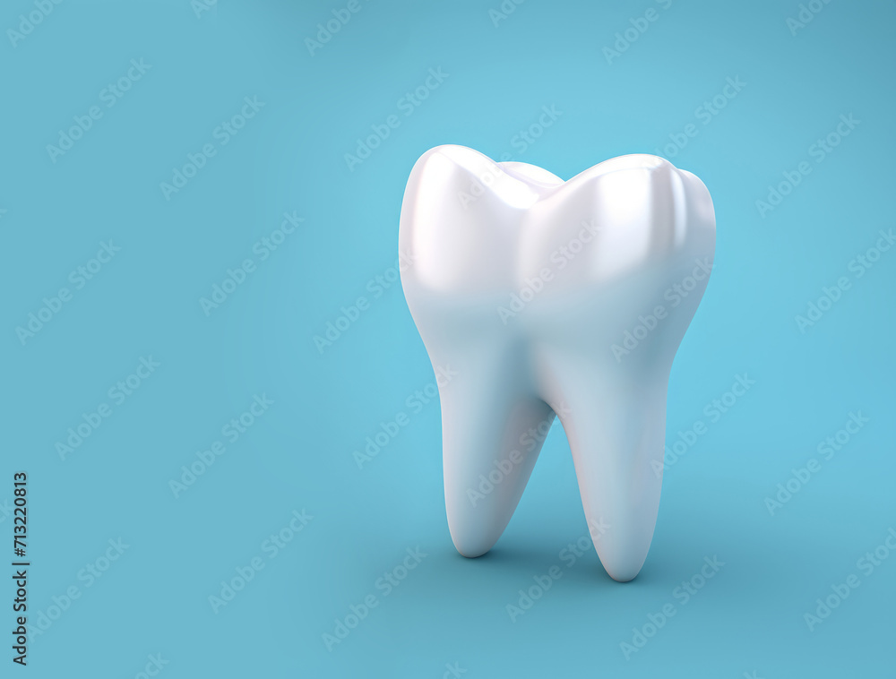 Gleaming Perfection: Realistic 3D White Tooth on a Blue Background Gleaming Perfection: Realistic 3D White Tooth on a Blue Background