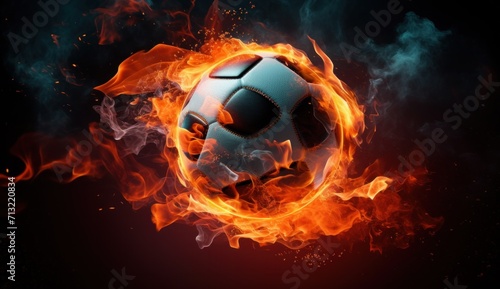 an image of a soccer ball that is surrounded by fire
