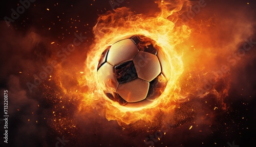 an image of a soccer ball that is surrounded by fire