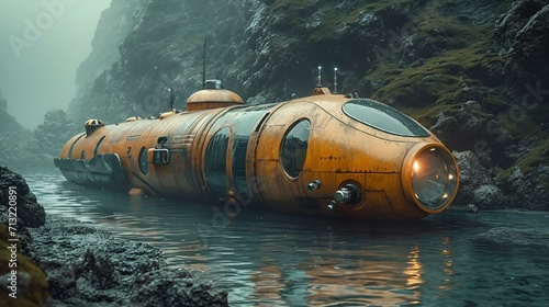 an underwater life pod sits in the middle of some water photo