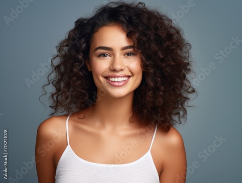 Beautiful smiling girl model with natural makeup photo