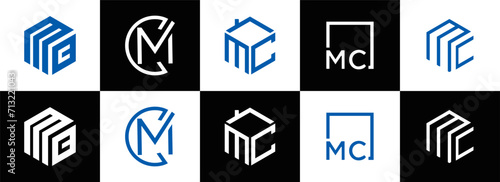 MC logo. M C design. White MC letter. MC, M C letter logo design. Initial letter MC linked circle uppercase monogram logo. M C letter logo vector design. MC letter logo design five style.	
