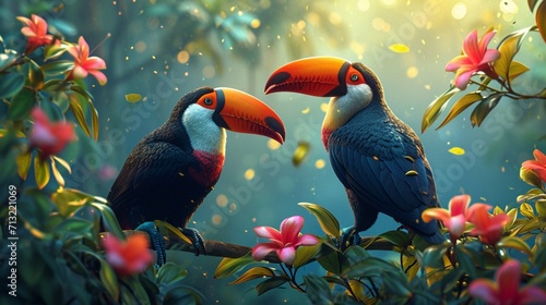 Silent toucans orchestrating a symphony of vivid melodies with their colorful beaks. photo