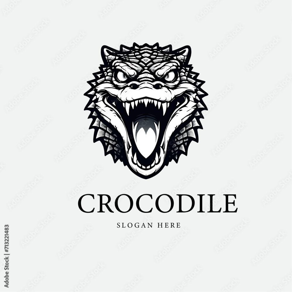 Logo crocodile in profile with a minimalist logo black color elegant. Generative AI.