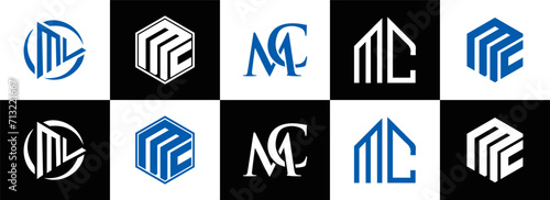 MC logo. M C design. White MC letter. MC, M C letter logo design. Initial letter MC linked circle uppercase monogram logo. M C letter logo vector design. MC letter logo design five style.	
