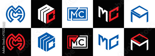MC logo. M C design. White MC letter. MC, M C letter logo design. Initial letter MC linked circle uppercase monogram logo. M C letter logo vector design. MC letter logo design five style.	
