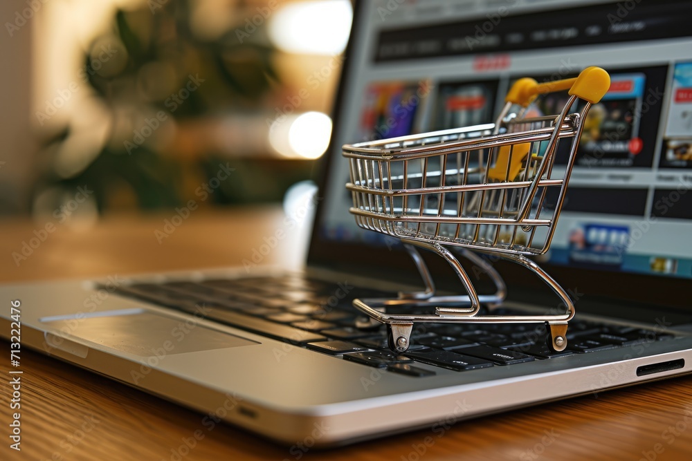 Digital Shopping Expedition: Explore the Convenience of E-commerce, Navigating a Web-based Shopping Cart on a Laptop for Effortless and Efficient Online Retail Therapy.