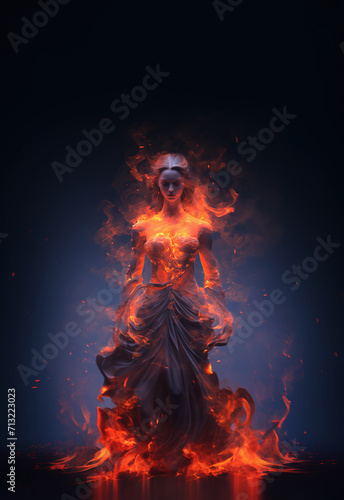 Female elemental of fire, AI generated