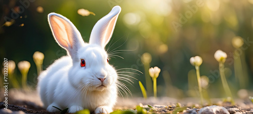 cute rabbit sitting in the grass.