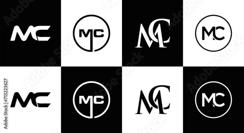 MC logo. M C design. White MC letter. MC, M C letter logo design. Initial letter MC linked circle uppercase monogram logo. M C letter logo vector design. MC letter logo design five style.	
