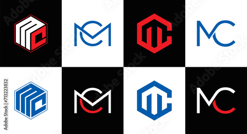 MC logo. M C design. White MC letter. MC, M C letter logo design. Initial letter MC linked circle uppercase monogram logo. M C letter logo vector design. MC letter logo design five style.	
